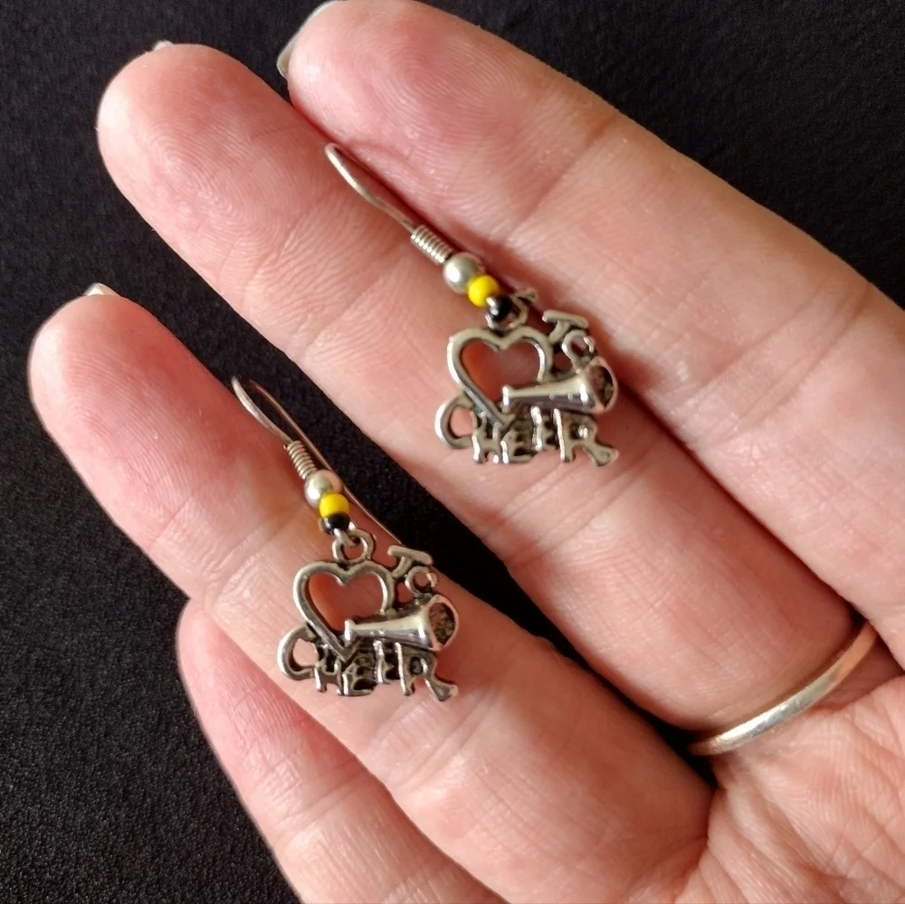 Cheerleading Silver Love To Cheer Dangle Earrings